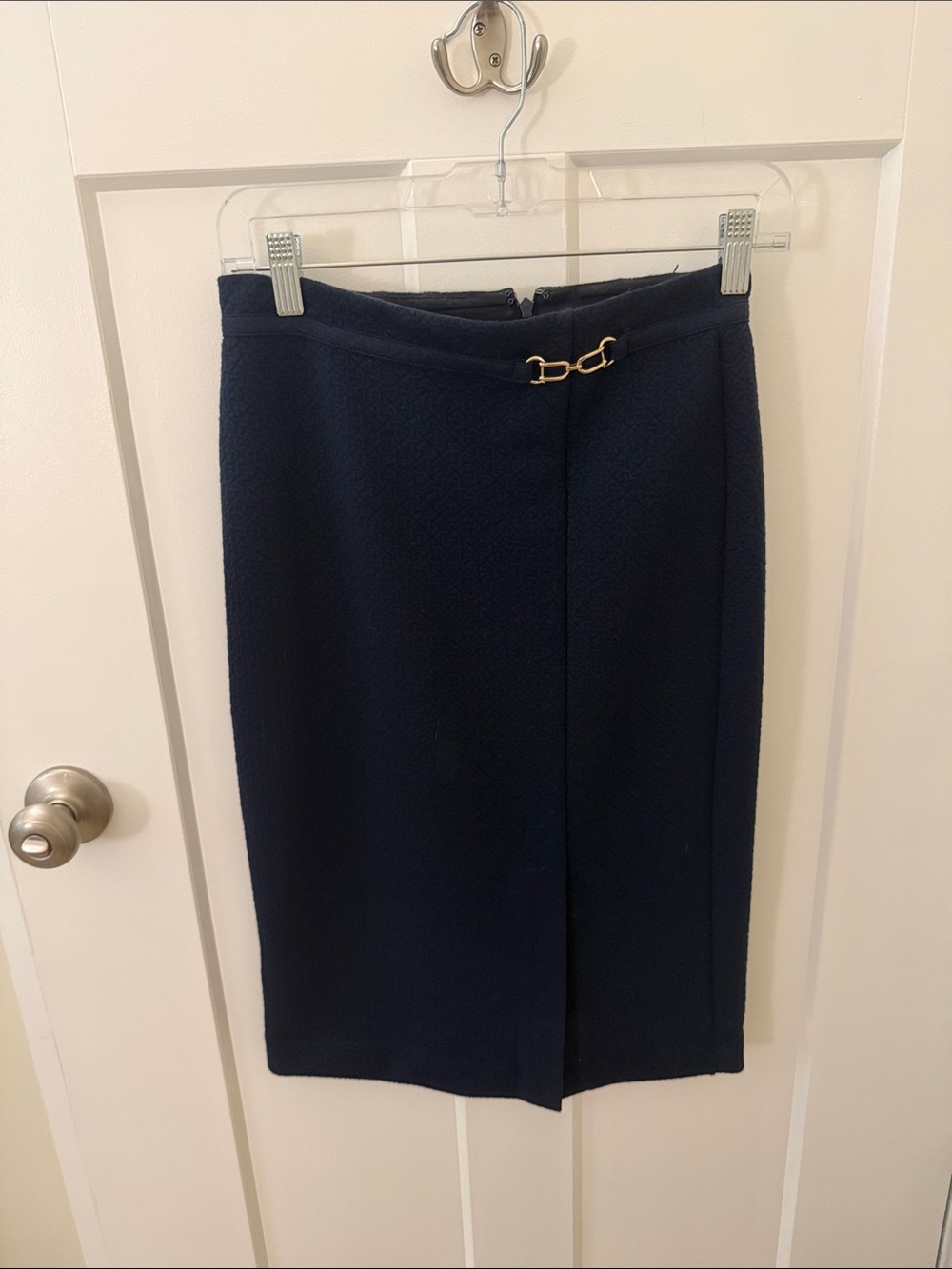 Ann Taylor Navy Midi Skirt with Gold Accent